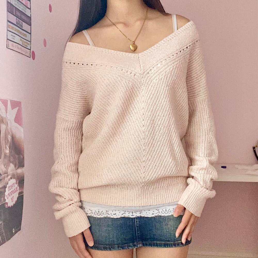 Abercrombie & Fitch Women's Pink and Cream Jumper